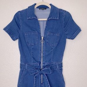 Haute Monde Denim Short Sleeve Front Zipper Bodycon Jumpsuit Size Small